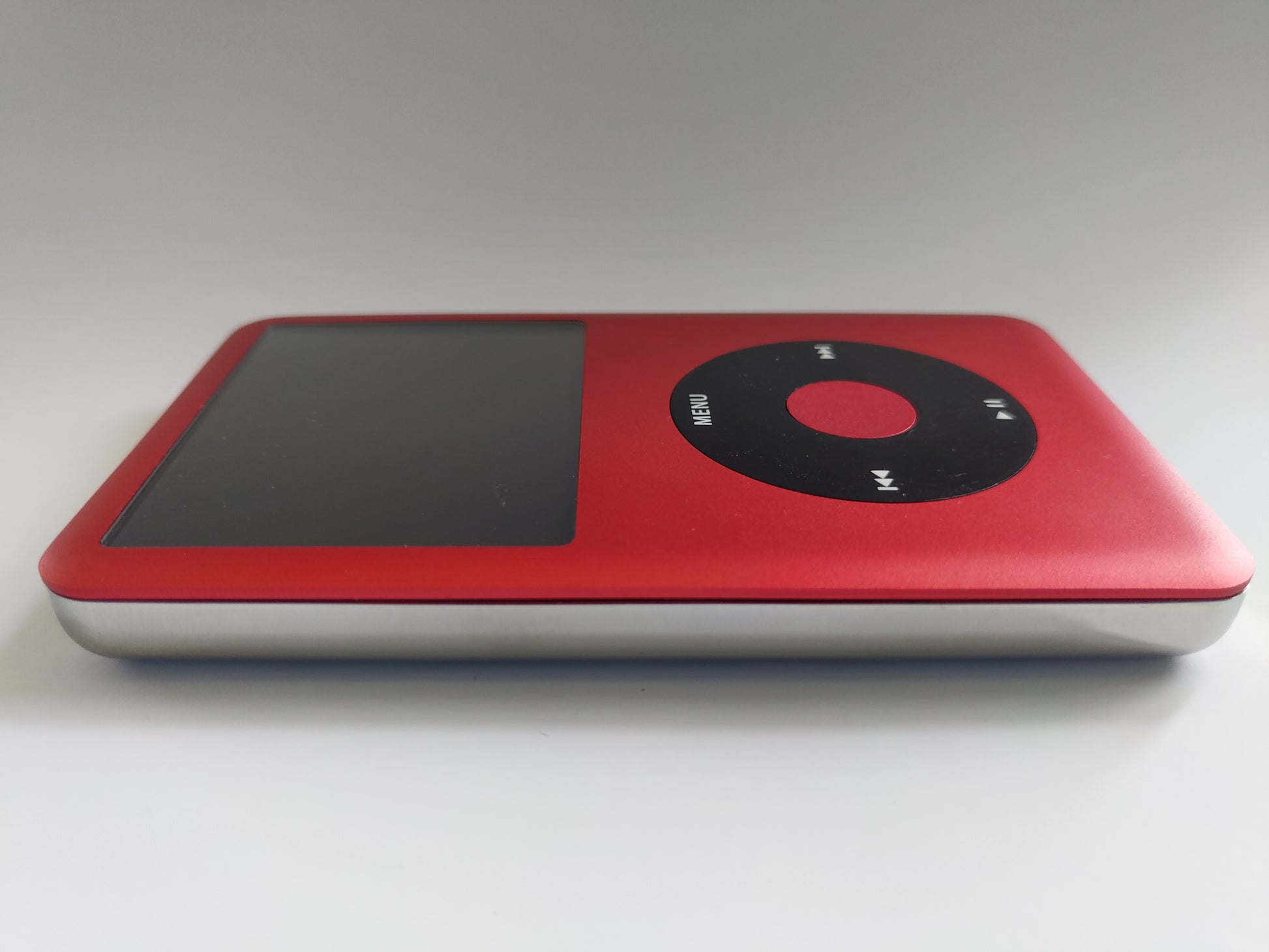 Red iPod classic view from side