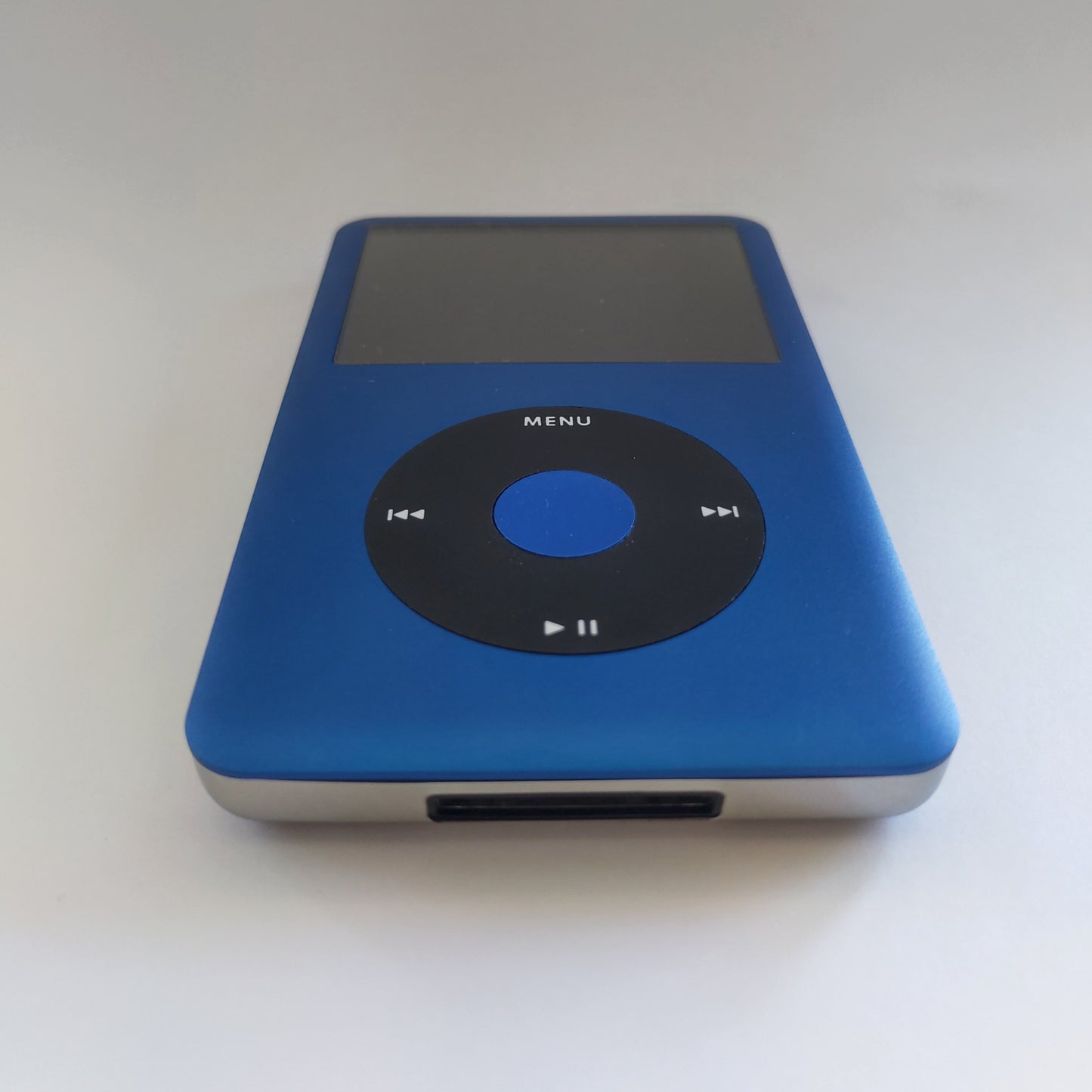 Blue iPod classic bottom view