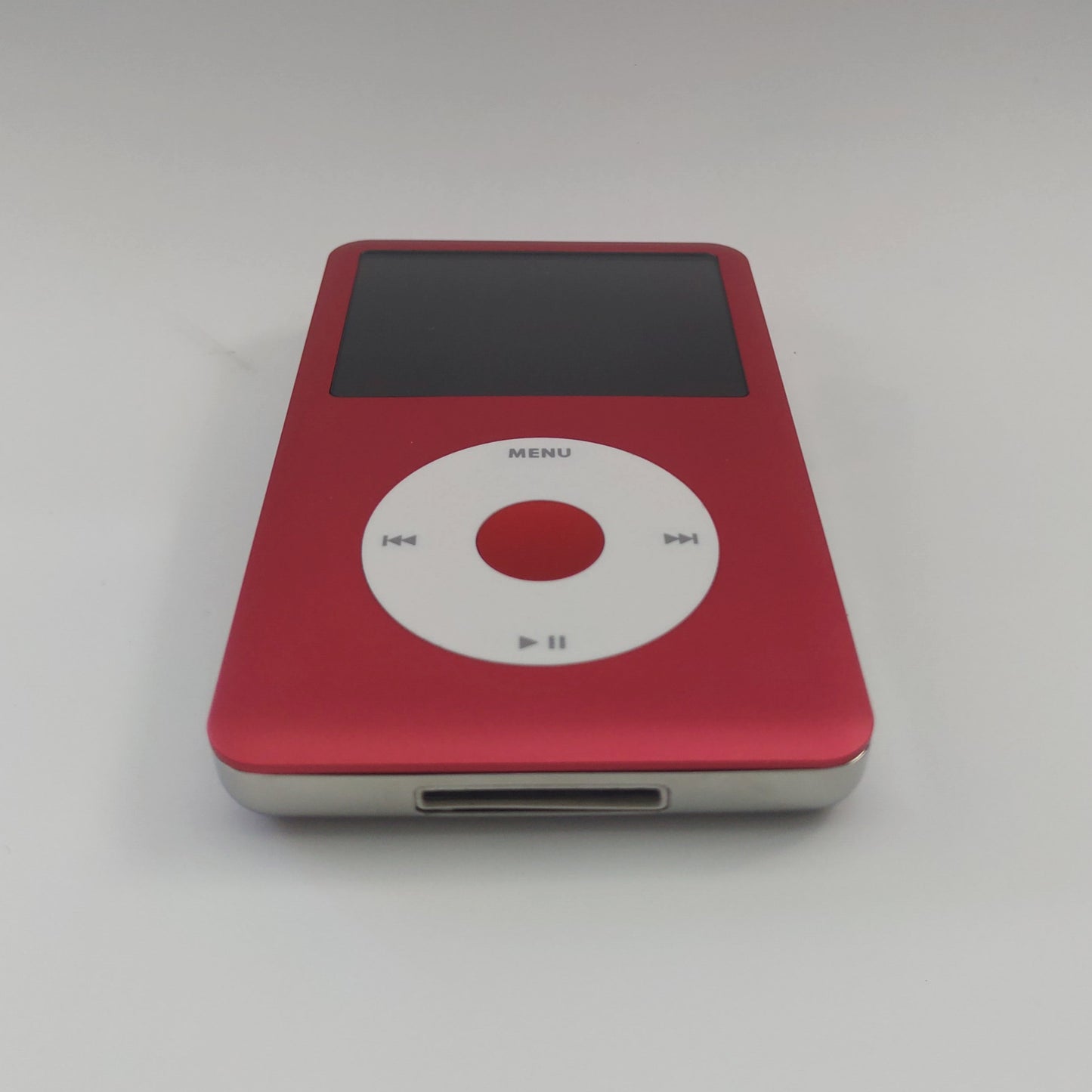 Red iPod classic with White Click Wheel top view