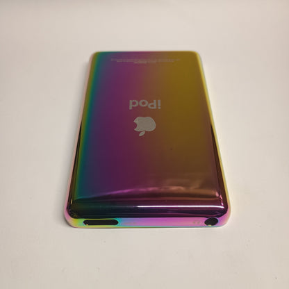 Rainbow-finish iPod Classic replacement rear housing, viewed from the top edge