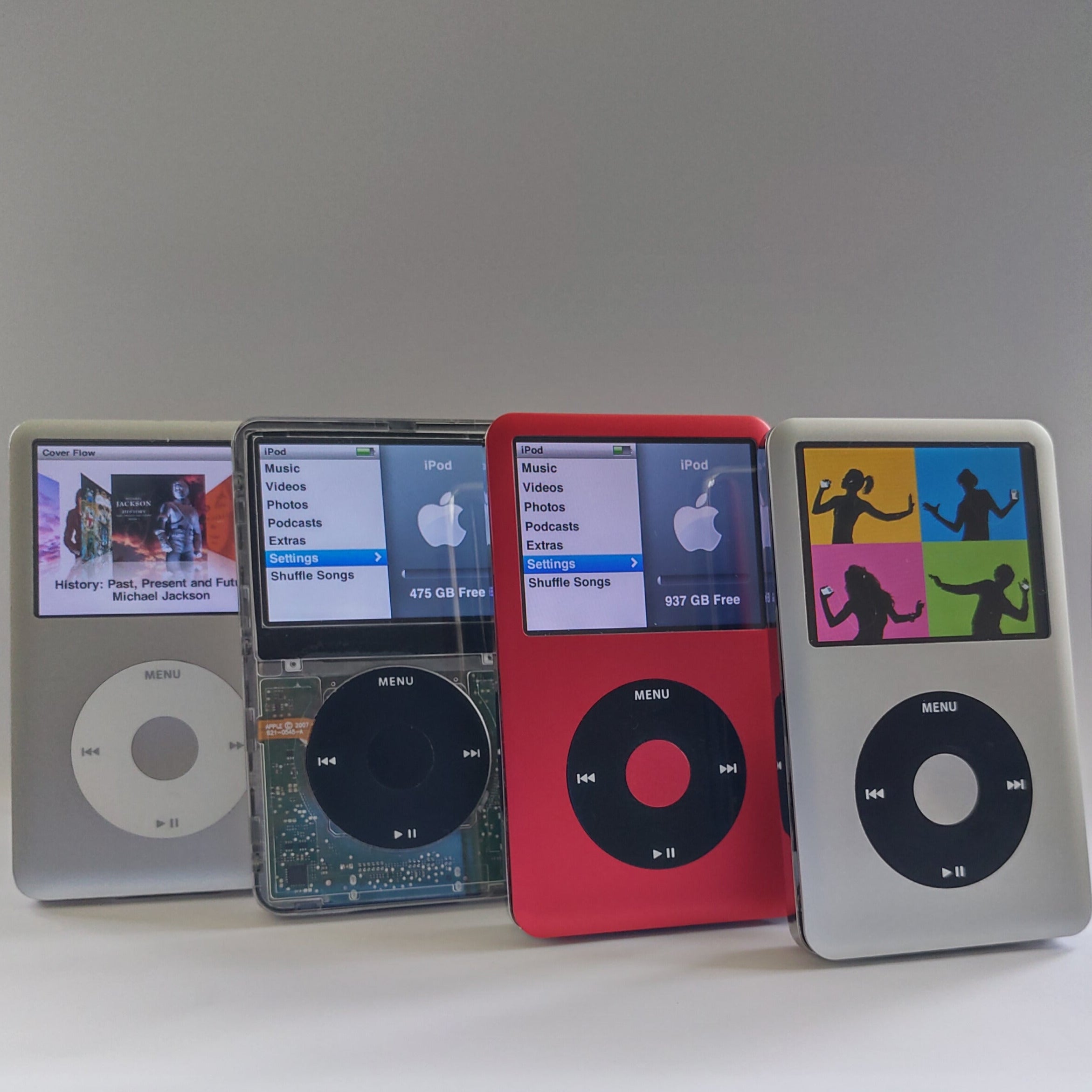 Custom iPod classic options - silver, transparent, red and black, silver and black