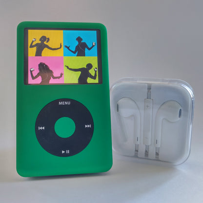 Custom iPod classic in green and black with headphones