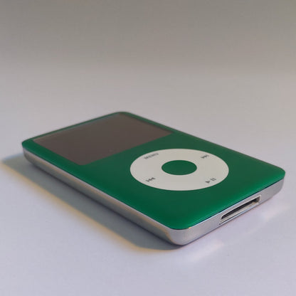 Custom iPod classic in green with white click wheel corner view