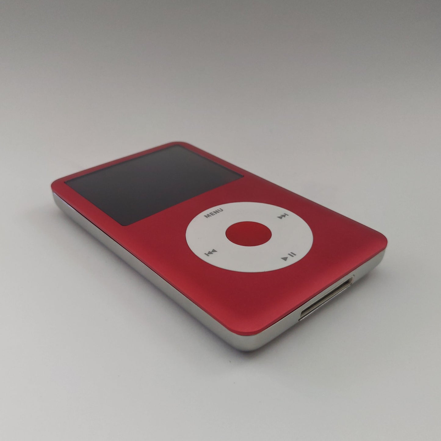 Custom iPod classic in red and white corner view